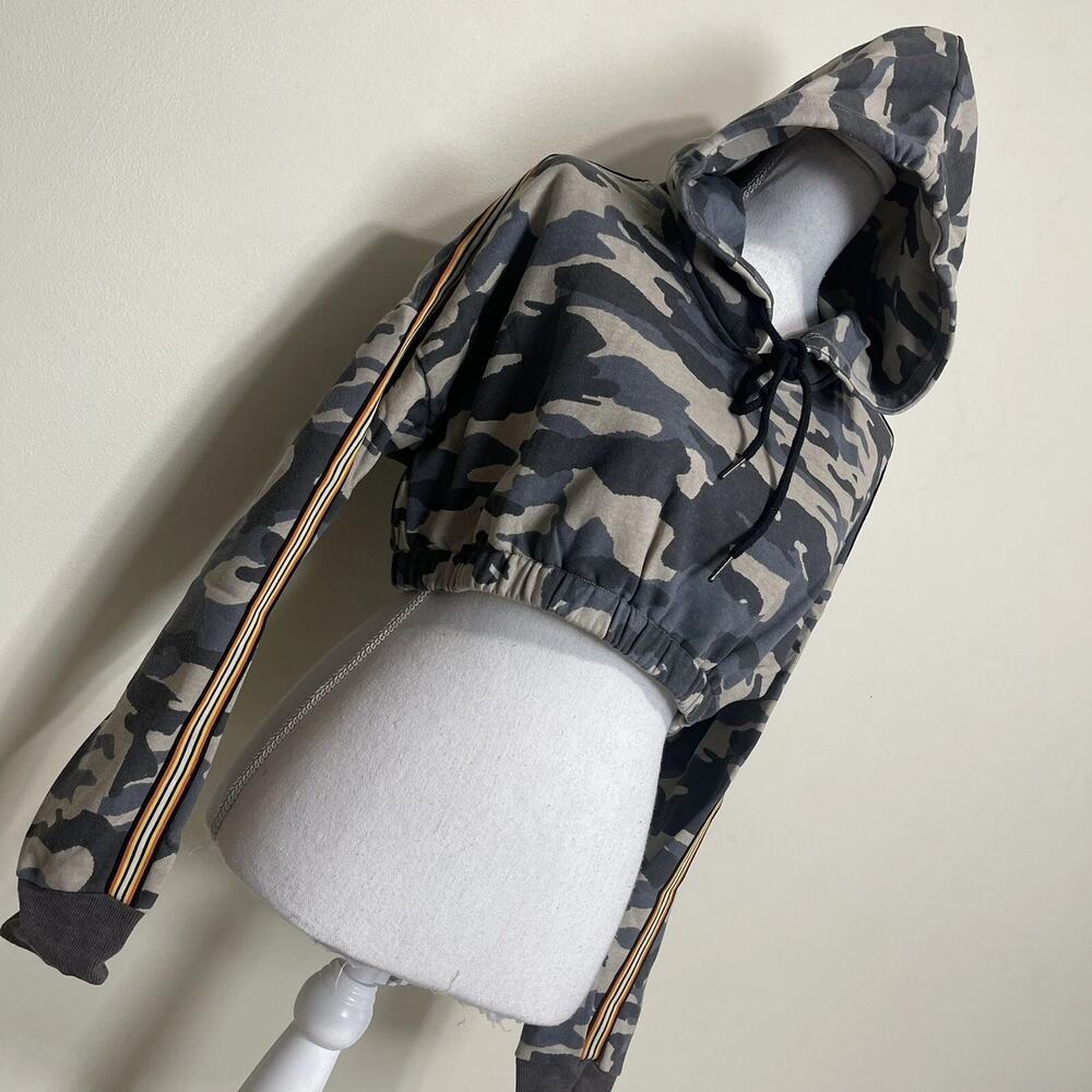 Dance‎ & Marvel Cropped Long Sleeves Hoodie Camouflage Sweatshirt Drawstrings S